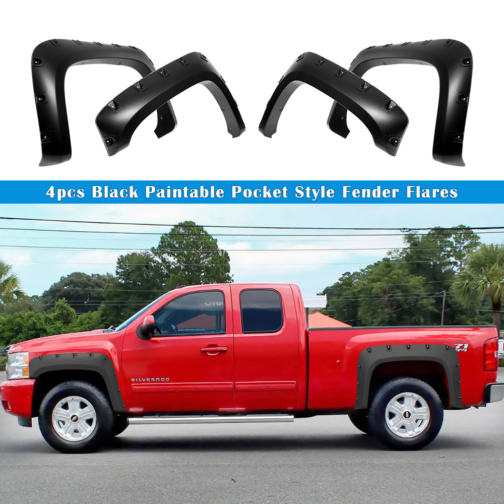 2007-2013 Chevrolet Silverado 1500;2007-2014 Chevrolet Silverado 2500/3500 (Standard Bed 6.5ft & Long Bed 8ft) Front and Rear Wheel Arches Fender Flare Pocket Dimple