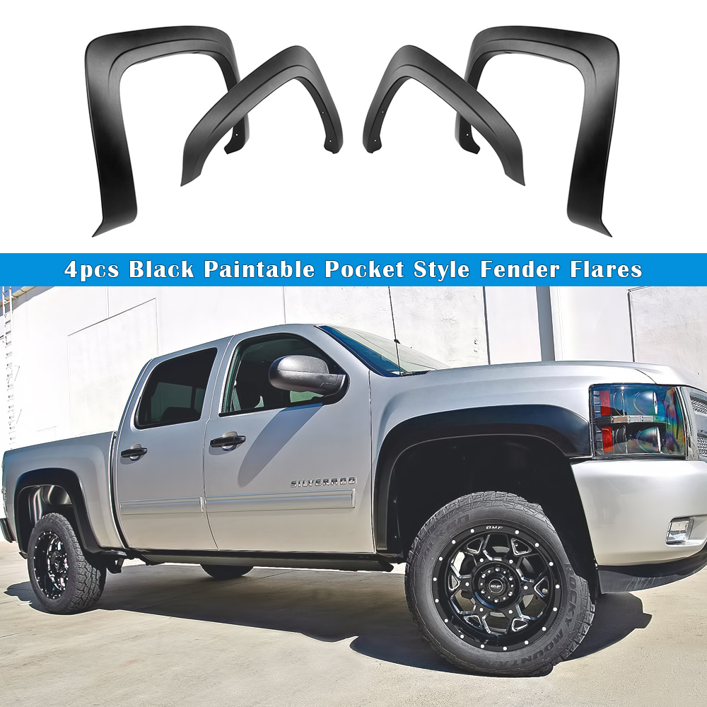 2007-2013 Chevrolet Silverado 15002007-2014 Chevrolet Silverado 2500/3500 (Standard Bed 6.5ft & Long Bed 8ft) Front and Rear Wheel Arches Fender Flare Rugged OE