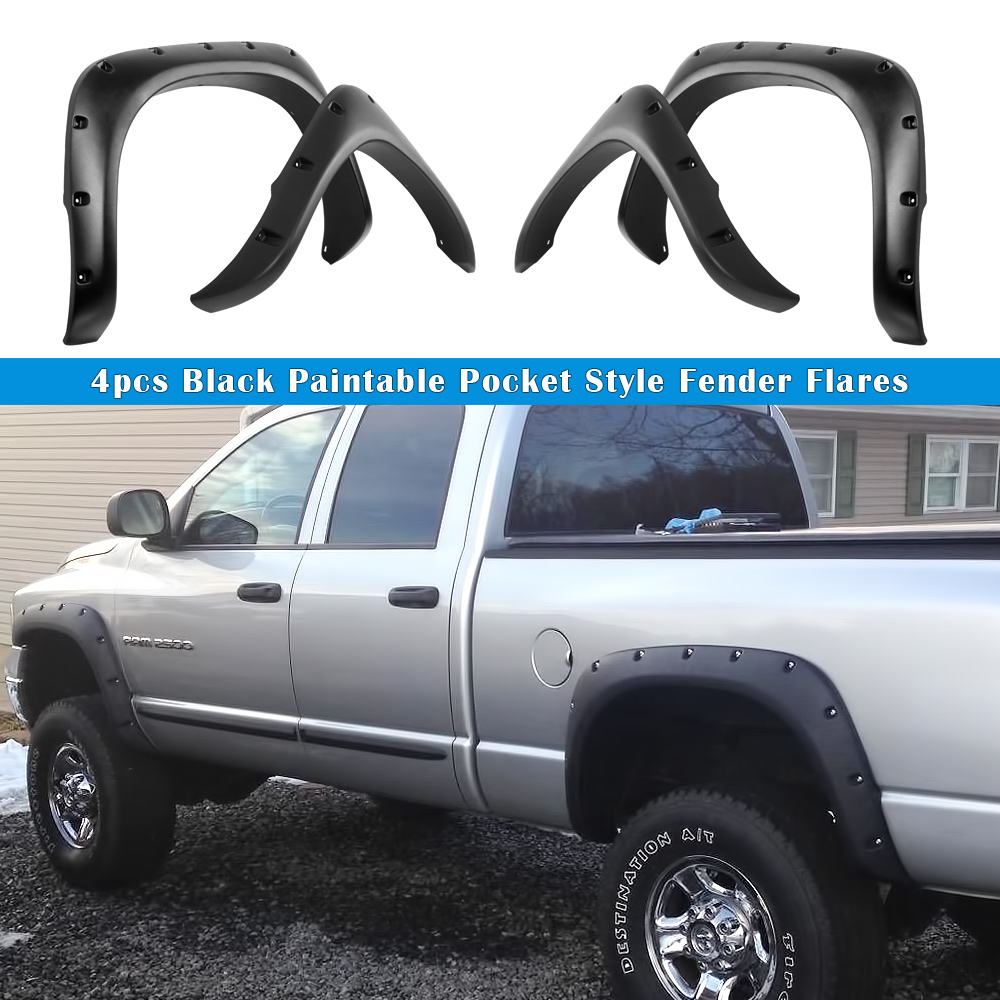 2002-2008 Dodge Ram 1500  2003-2009 Dodge Ram 2500/3500 Standard Bed 6.5ft & Long Bed 8ft Front and Rear Wheel Arches Fender Flare Pocket Dimple