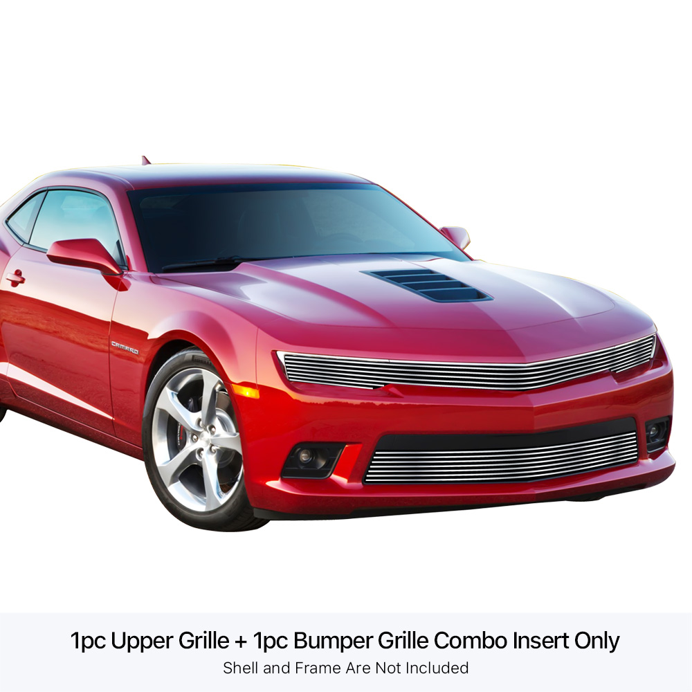 2014-2015 Chevy Camaro LS/LT With RS Package Phantom Style MAIN UPPER + LOWER BUMPER Stainless Steel Billet Grille