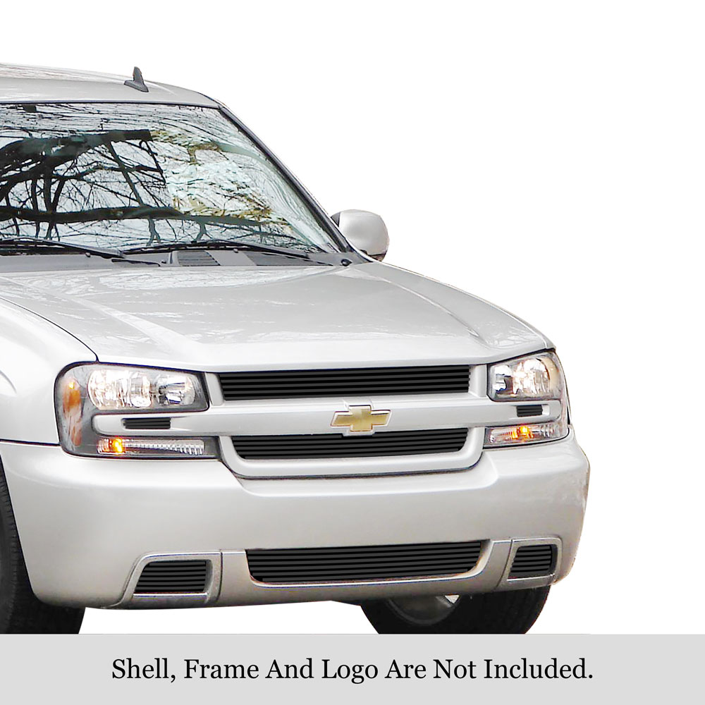 2006-2009 Chevy Trailblazer SS MAIN UPPER + LOWER BUMPER Black Stainless Steel Billet Grille