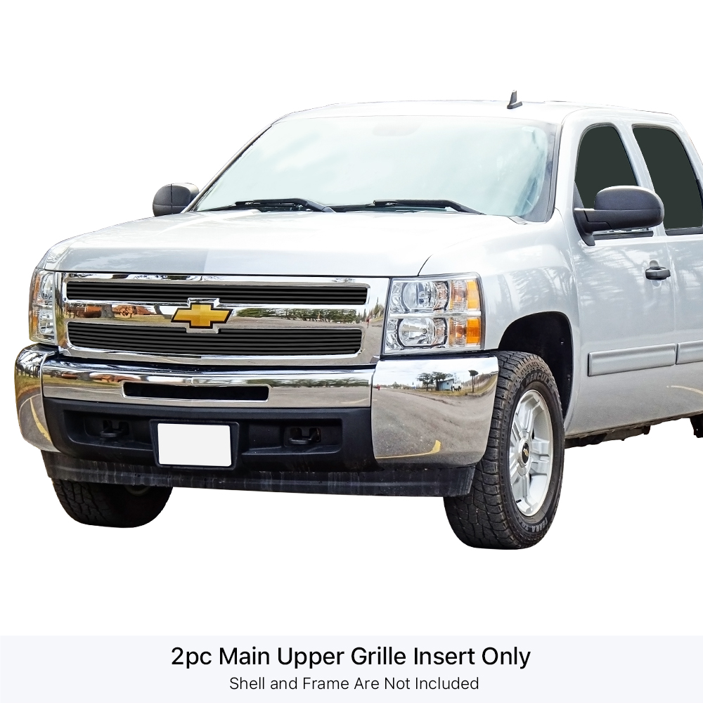 2007-2013 Chevy Silverado 1500 (only for models with logo height exceeding center bar) MAIN UPPER Black Stainless Steel Billet Grille