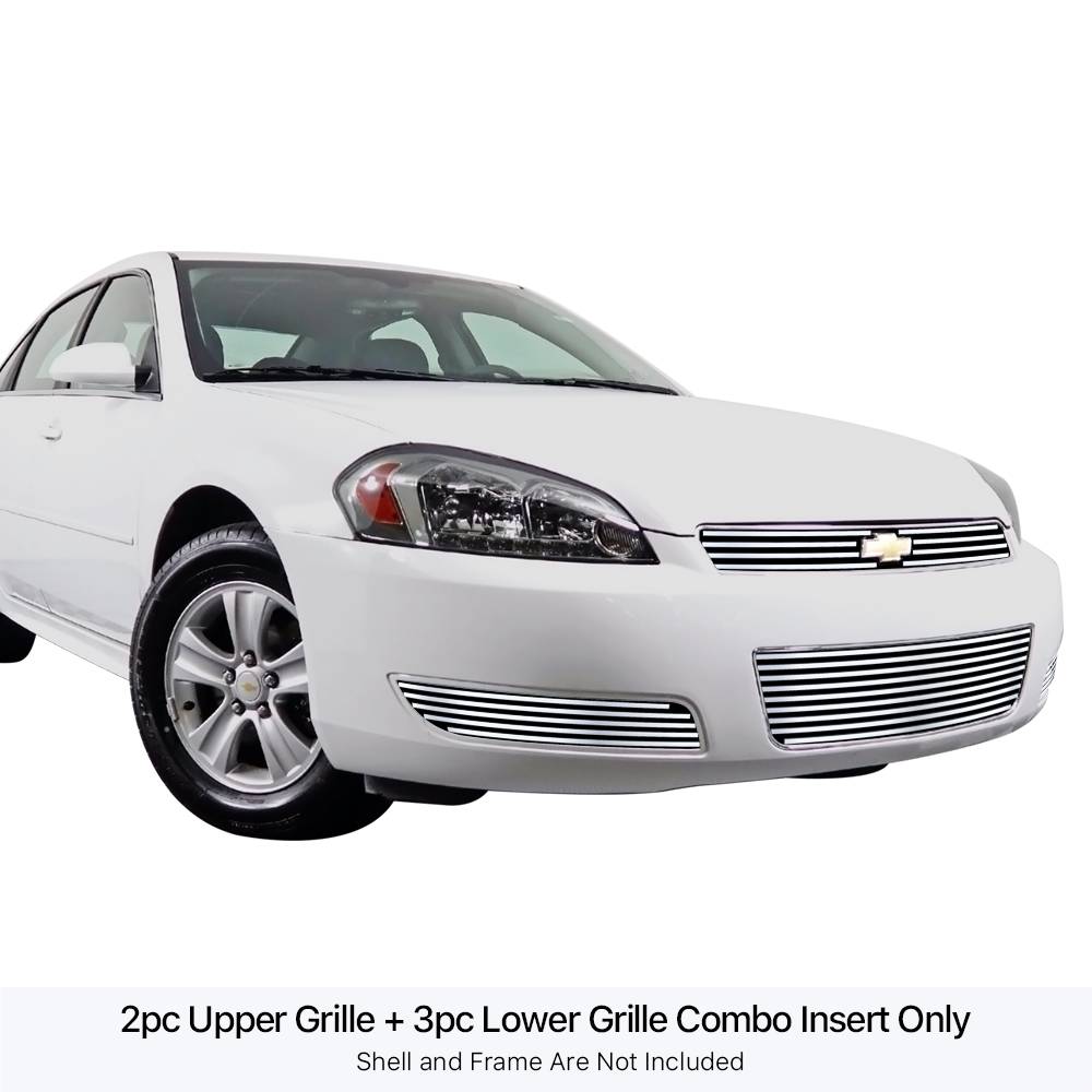 2006-2013 Chevy Impala LT Without Fog Light/2006-2013 Chevy Impala LS Without Fog Light MAIN UPPER + LOWER BUMPER Stainless Steel Billet Grille