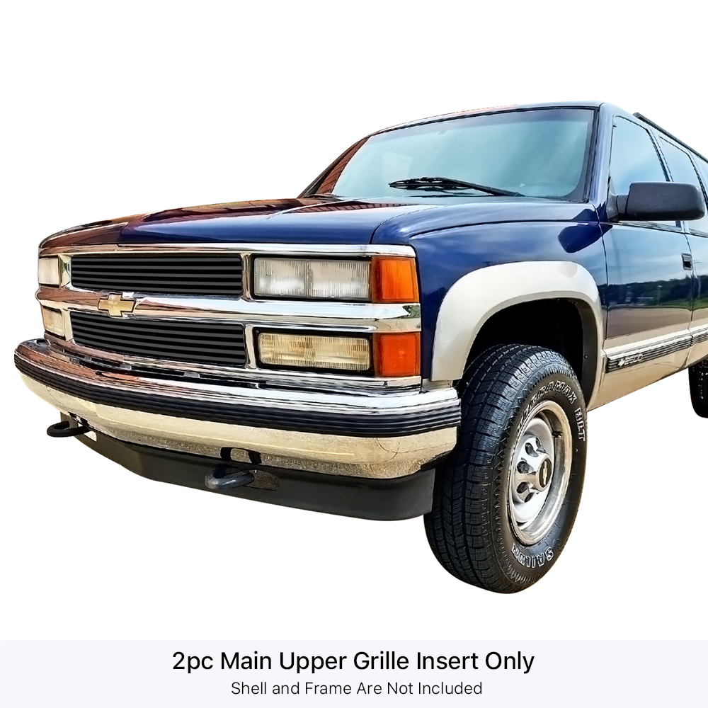 1994-1999 Chevy Blazer Not For S-10/1994-1999 Chevy C/K Pickup Not For C2500 Single Light/1994-1999 Chevy Suburban /1995-1999 Chevy Tahoe MAIN UPPER Black Stainless Steel Billet Grille