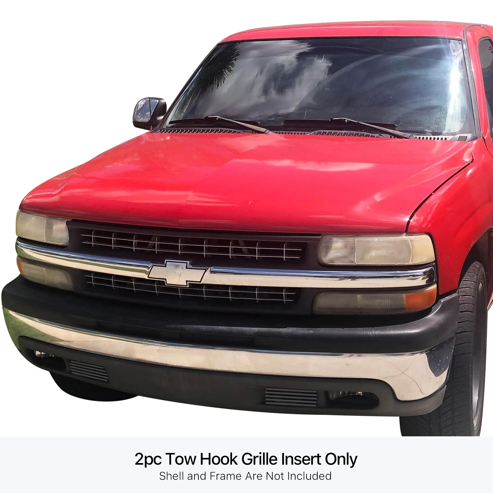 1999-2002 Chevy Silverado 1500 /2000-2006 Chevy Suburban Only For Z71 And With Round Fog Lamps/2000-2006 Chevy Tahoe Only For Z71 And With Round Fog Lamps TOW HOOK Black Stainless Steel Billet Grille