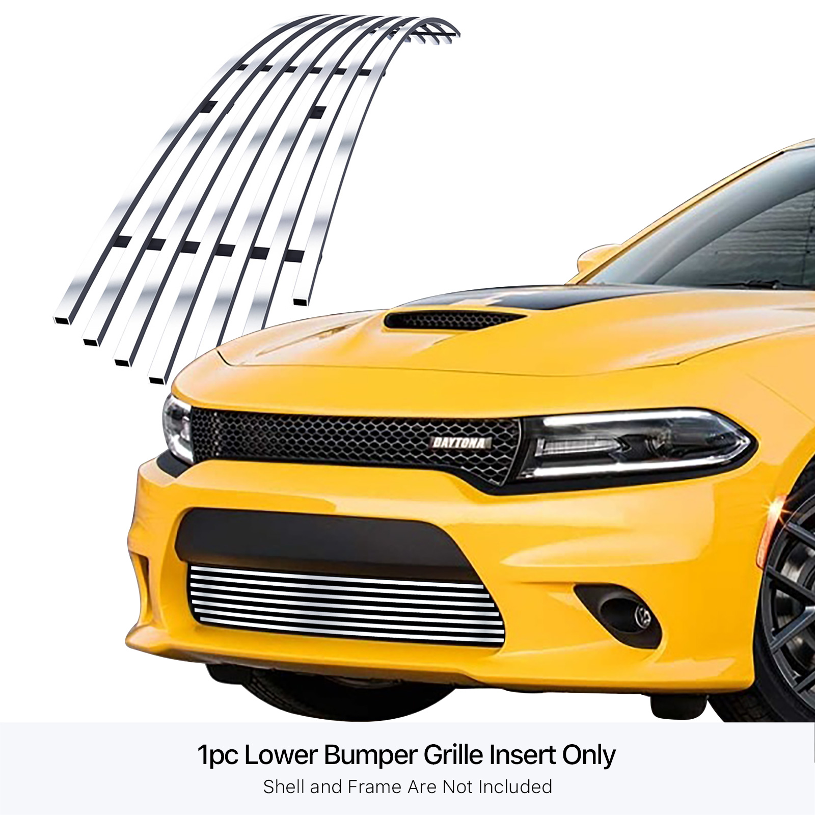 2015-2018 Dodge Charger Without Adaptive Cruise Control (Only for Daytona and RT SCAT pack and Daytona 392 and SRT 392 and SRT Hellcat) / 2019 Dodge Charger Without Adaptive Cruise Control (Only for GT and RT) LOWER BUMPER Stainless Steel Billet Grille