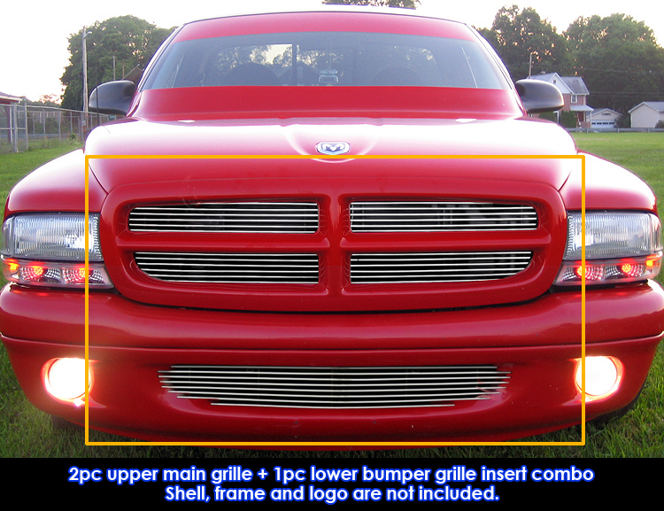1997-2004 Dodge Dakota /1997-2003 Dodge Durango MAIN UPPER + LOWER BUMPER Aluminum Billetuminum Billet Grille