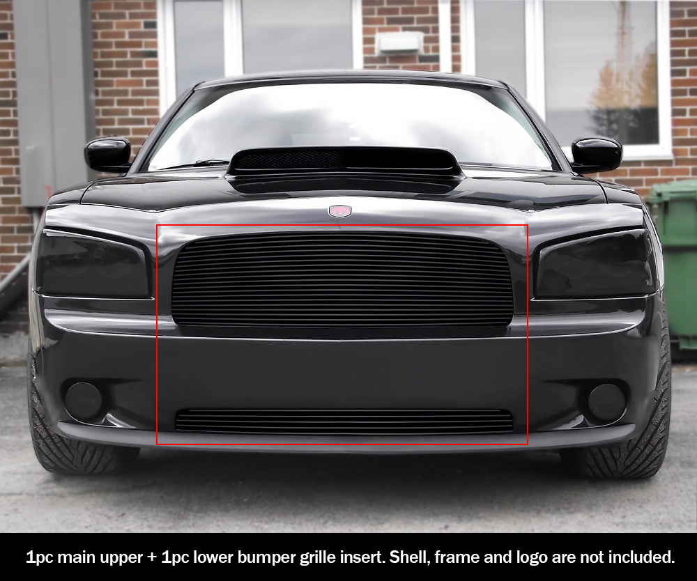 2005-2010 Dodge Charger Not For SRT8 MAIN UPPER + LOWER BUMPER Aluminum Billetuminum Billet Wide Grille