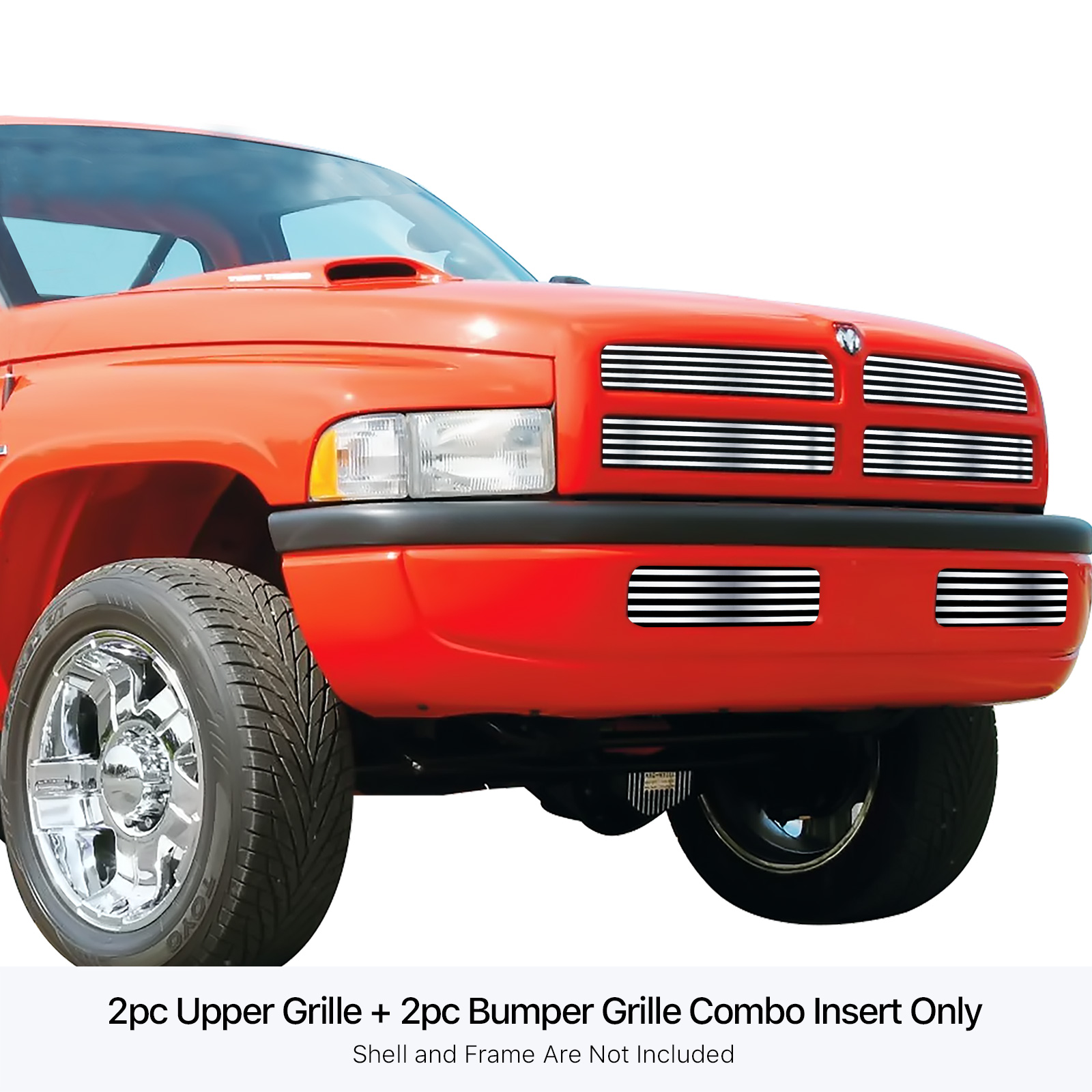 1994-2001 Dodge Pickup MAIN UPPER + LOWER BUMPER Stainless Steel Billet Grille