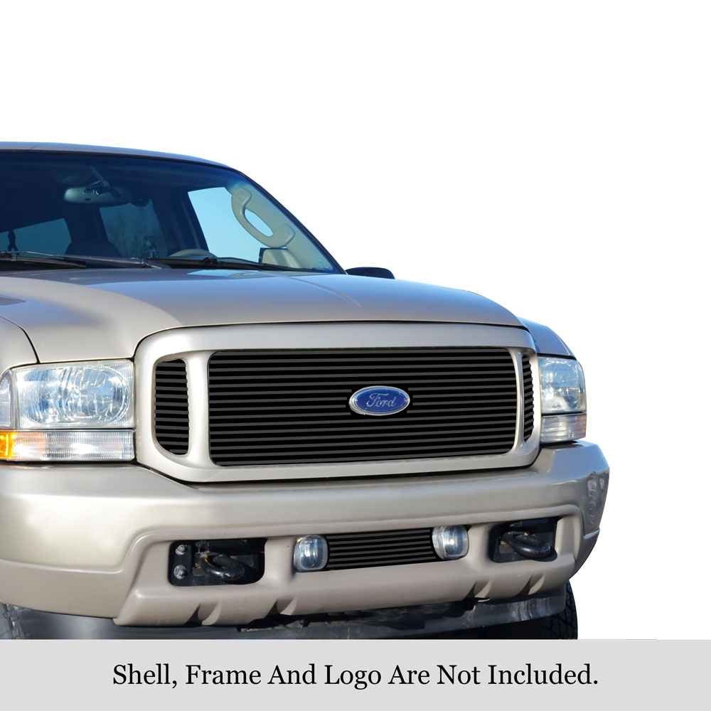 2000-2004 Ford Excursion With Logo Show MAIN UPPER + LOWER BUMPER Black Stainless Steel Billet Grille
