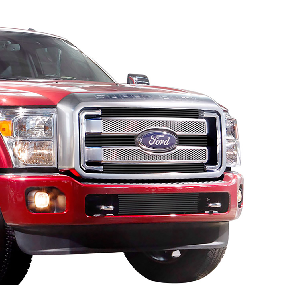 2011-2016 Ford F-250 SD XLT/lariat/King Ranch /2011-2016 Ford F350 SD XLT/lariat/King Ranch /2011-2016 Ford F450 SD XLT/lariat/King Ranch /2011-2016 Ford F550 SD XLT/lariat/King Ranch MAIN UPPER + LOWER BUMPER Black Stainless Steel Billet Grille