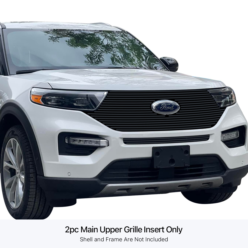 2020-2024 Ford Explorer Platinum & ST & ST-Line MAIN UPPER Black Stainless Steel Billet Grille