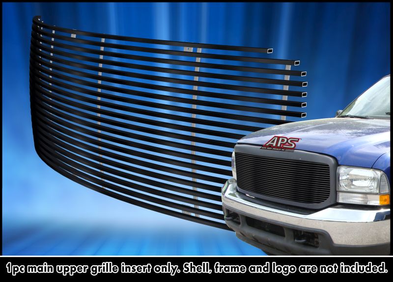 2000-2004 Ford Excursion 1 PC Cover 3 Holes MAIN UPPER Black Stainless Steel Billet Grille