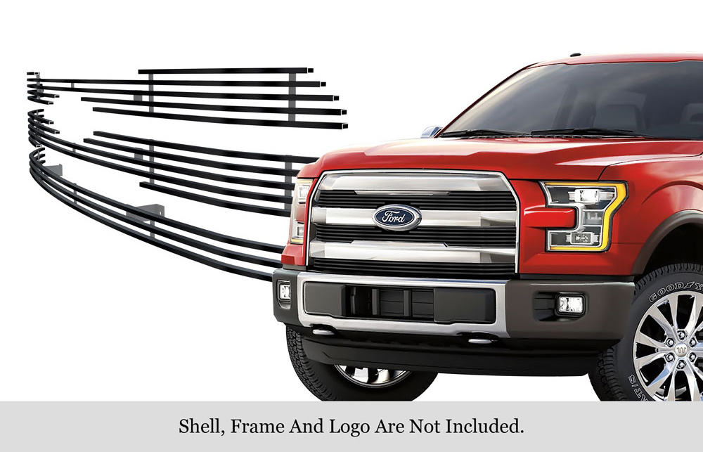2015-2017 Ford F-150 Lariat Without Front Camera/2015-2017 Ford F-150 King Ranch Without Front Camera MAIN UPPER Black Stainless Steel Billet Grille