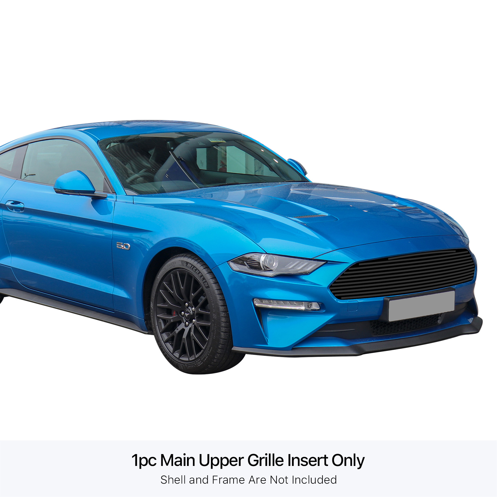 2018-2022 Ford Mustang Only for V8 GT models MAIN UPPER Black Stainless Steel Billet Grille