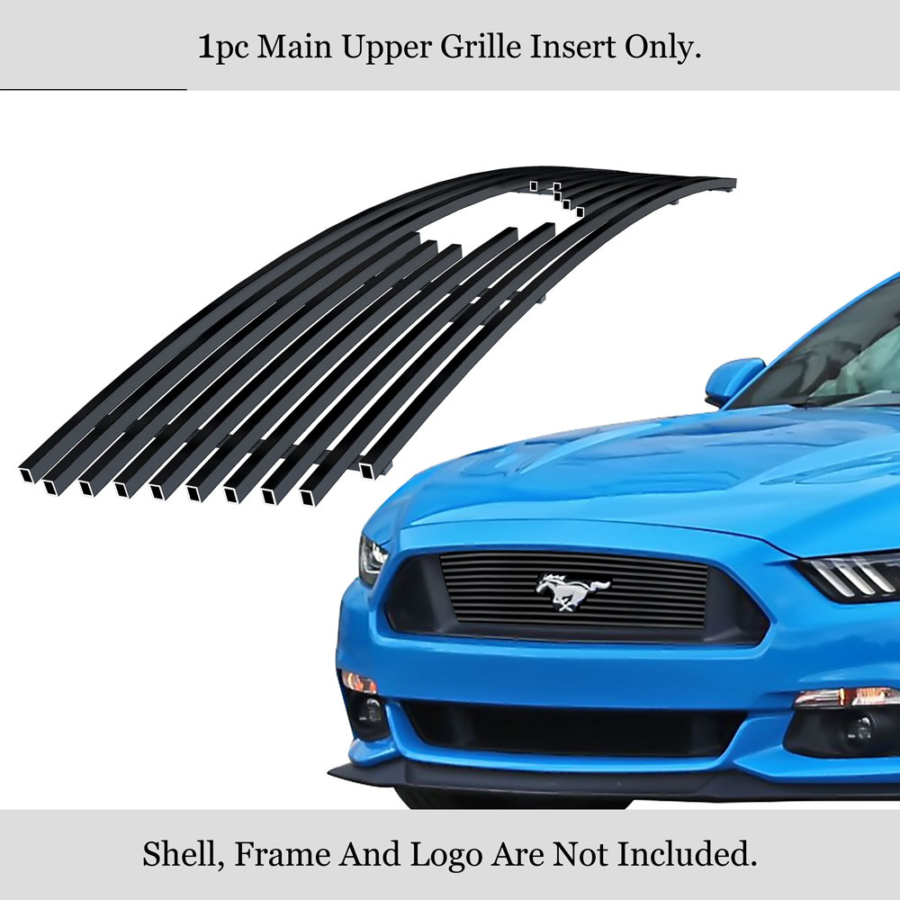 2015-2017 Ford Mustang GT V8 With Logo Show MAIN UPPER Black Stainless Steel Billet Grille