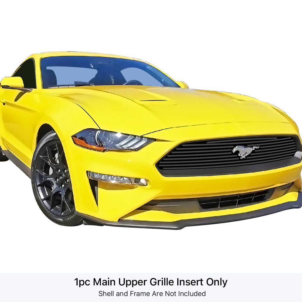 2018-2022 Ford Mustang Only for EcoBoost models with logo show MAIN UPPER Black Stainless Steel Billet Grille
