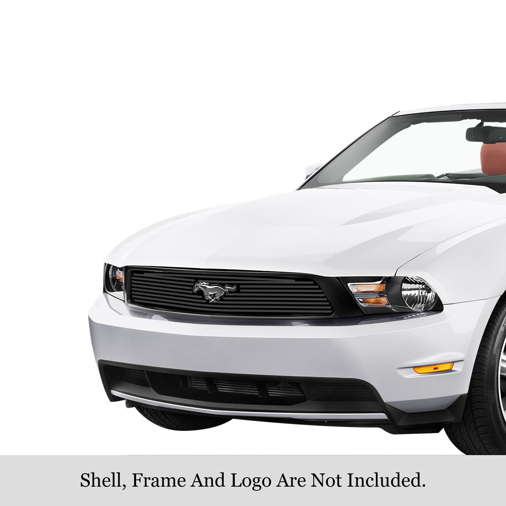 2010-2012 Ford Mustang With Logo Show V6 MAIN UPPER Black Stainless Steel Billet Grille
