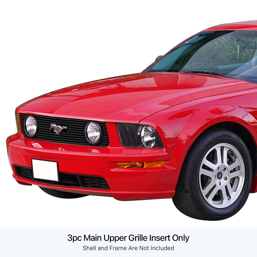 2005-2009 Ford Mustang  GT V8 With Logo Show MAIN UPPER Black Stainless Steel Billet Grille