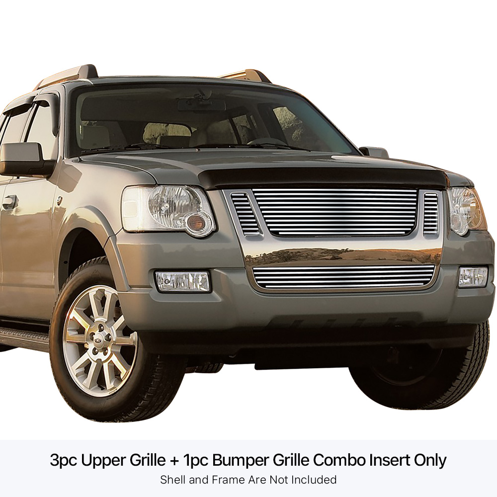 2007-2010 Ford Explorer Sport Trac Not For Adrenalin MAIN UPPER + LOWER BUMPER Stainless Steel Billet Grille