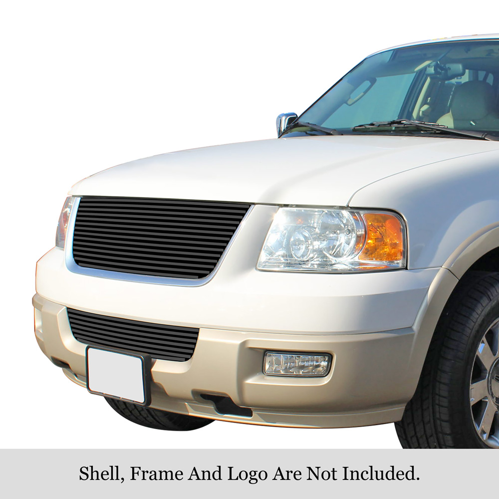 2003-2006 Ford Expedition MAIN UPPER + LOWER BUMPER Black Stainless Steel Billet Grille