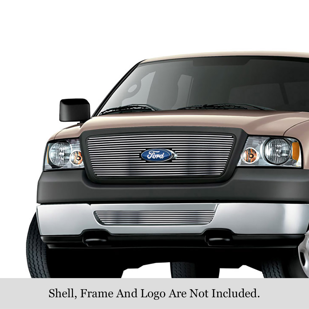 2006-2008 Ford F-150 Honeycomb Style With Logo Show Not For FX2/FX4 and King Ranch Model MAIN UPPER + LOWER BUMPER Stainless Steel Billet Grille