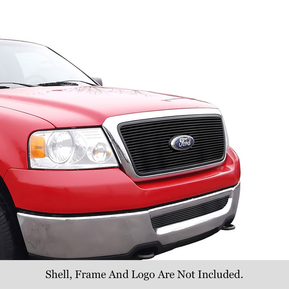 2006-2008 Ford F-150 Honeycomb Style With Logo Show Not For FX2/FX4 and King Ranch Model MAIN UPPER + LOWER BUMPER Black Stainless Steel Billet Grille