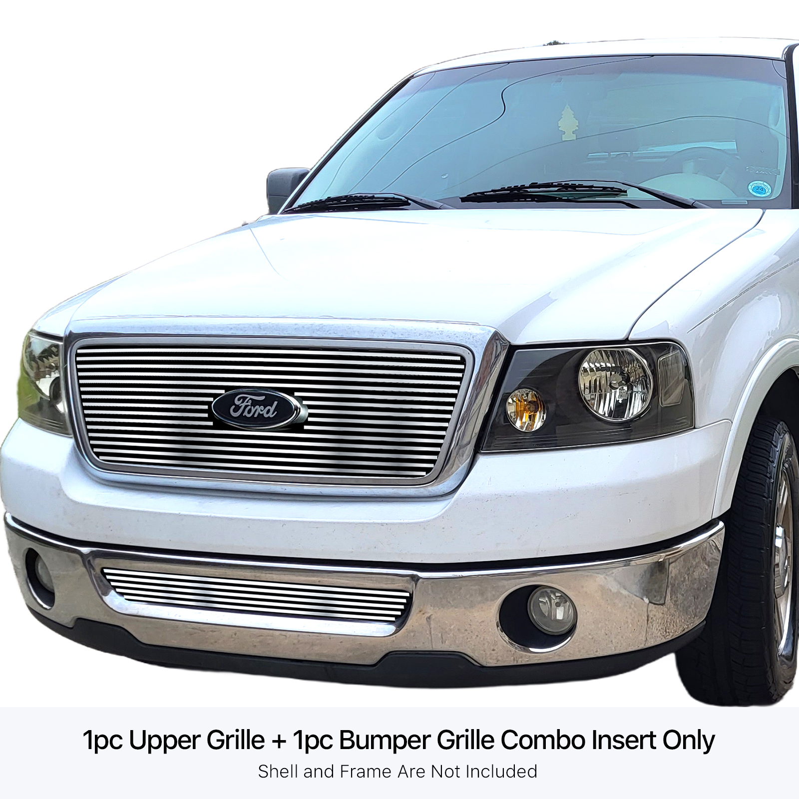 2006-2008 Ford F-150 Honeycomb Style With Logo Show Not For FX2/FX4 and King Ranch Model MAIN UPPER + LOWER BUMPER Stainless Steel Billet Grille