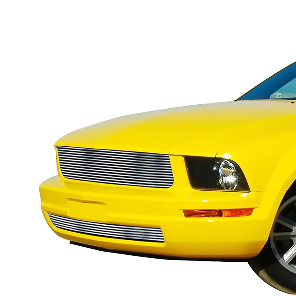 2005-2009 Ford Mustang V6 Except Pony Package MAIN UPPER + LOWER BUMPER Stainless Steel Billet Grille