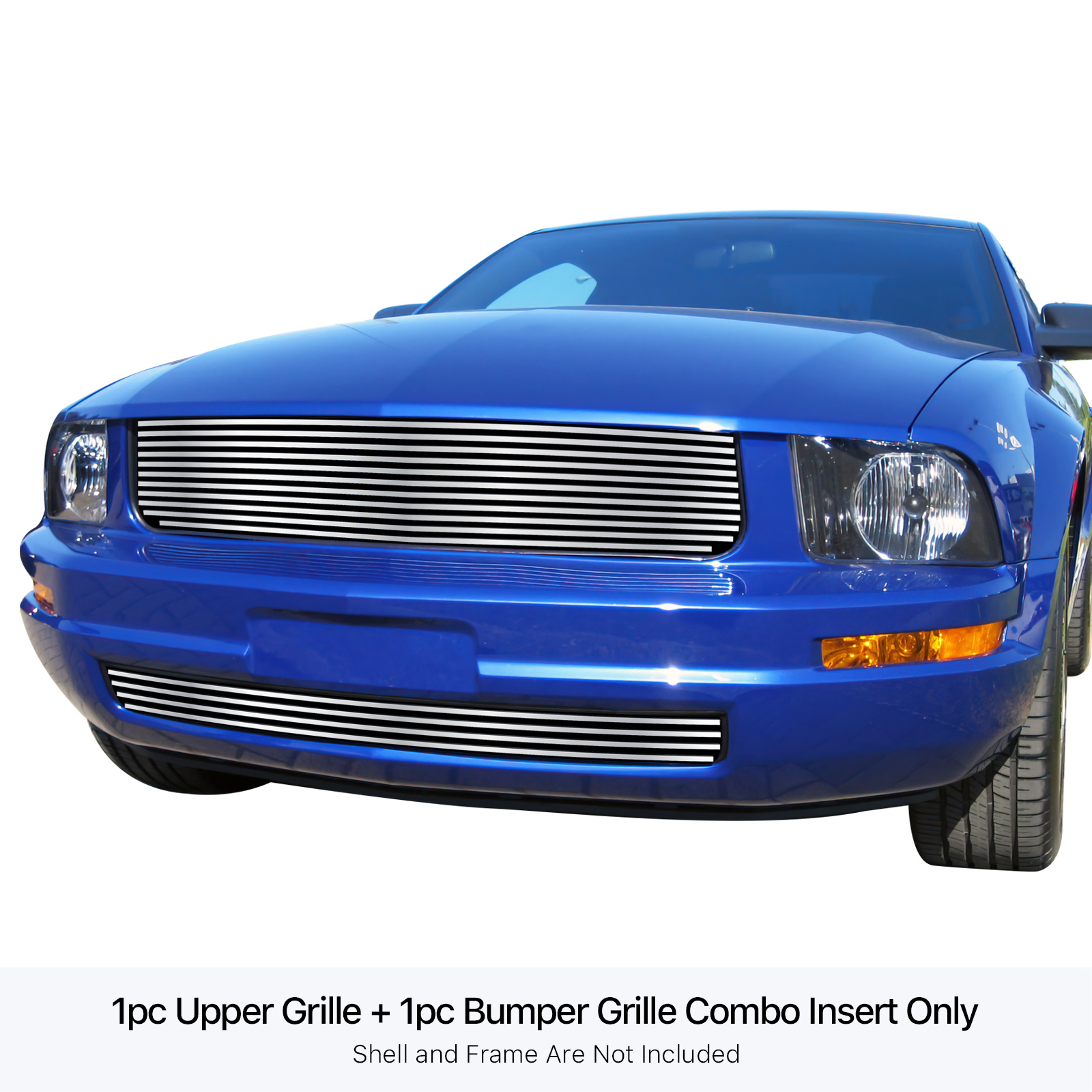 2005-2009 Ford Mustang V6 Except Pony Package MAIN UPPER + LOWER BUMPER Stainless Steel Billet Grille