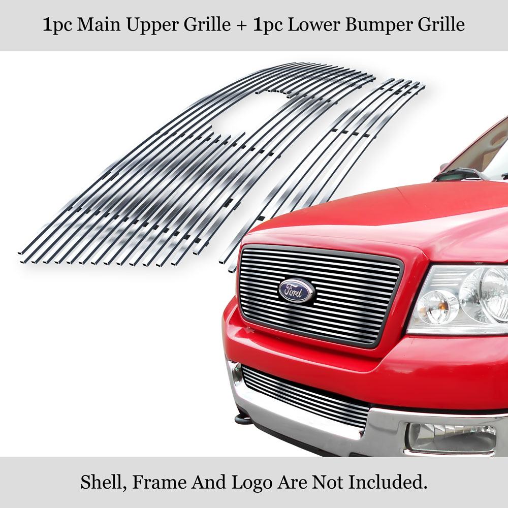 2004-2005 Ford F-150 (With OE Honeycomb Style Grille/ Not for Bar Style) MAIN UPPER + LOWER BUMPER Stainless Steel Billet Grille
