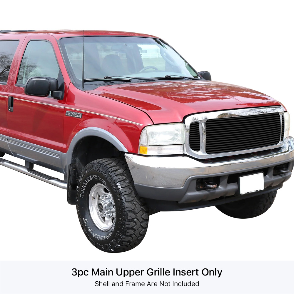 2000-2004 Ford Excursion /1999-2004 Ford F-250 Super Duty /1999-2004 Ford F-350 Super Duty /1999-2004 Ford F-450 Super Duty /1999-2004 Ford F-550 Super Duty MAIN UPPER Black Stainless Steel Billet Grille