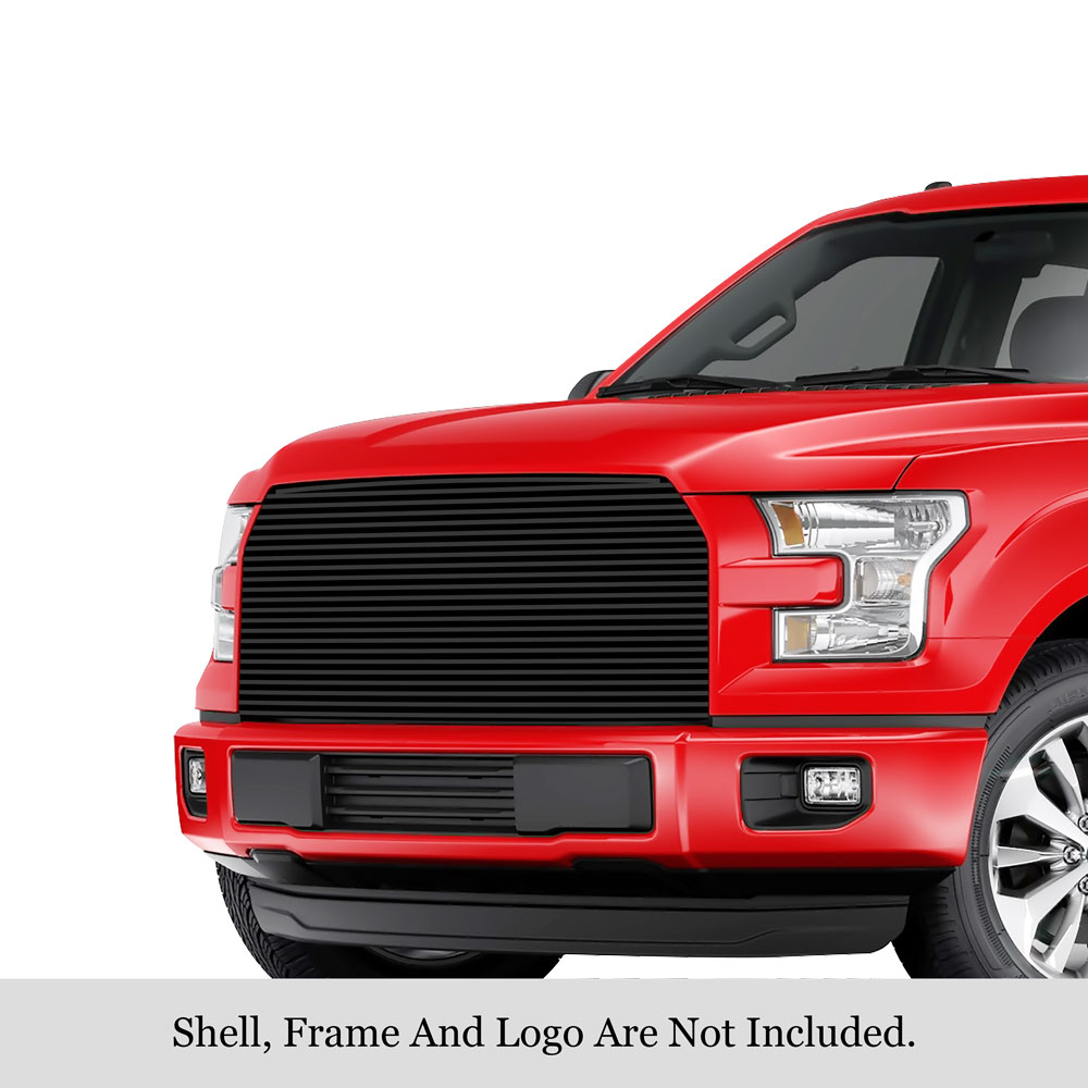 2015-2017 Ford F-150 Without Front Camera MAIN UPPER Black Stainless Steel Billet Grille