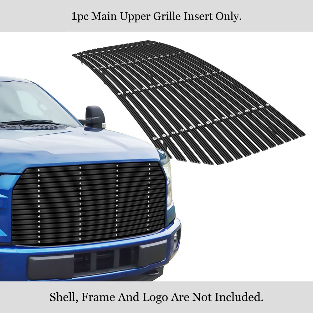 2015-2017 Ford F-150 Without Front Camera MAIN UPPER Black Rugged Billet Grille