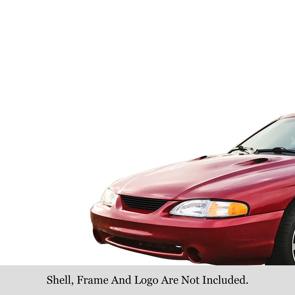 1994-1998 Ford Mustang Logo Area Trimmed MAIN UPPER Black Stainless Steel Billet Grille