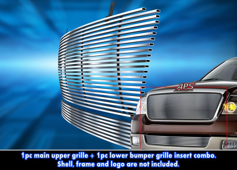 2006-2008 Ford F-150 (Not For FX2 Model) MAIN UPPER + LOWER BUMPER Stainless Steel Billet Grille