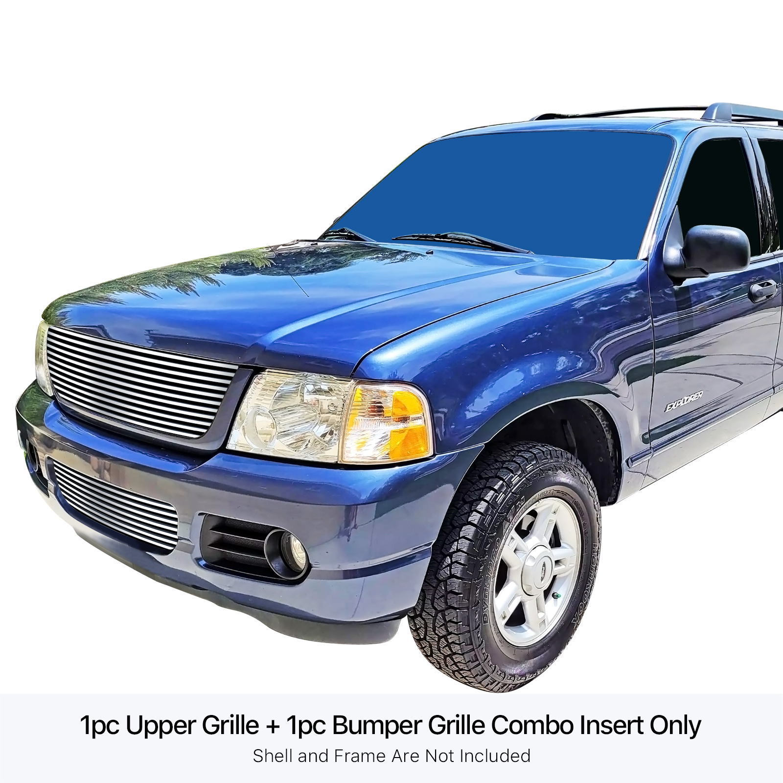 2002-2005 Ford Explorer Not For Sport or Sport Trac MAIN UPPER + LOWER BUMPER Stainless Steel Billet Grille