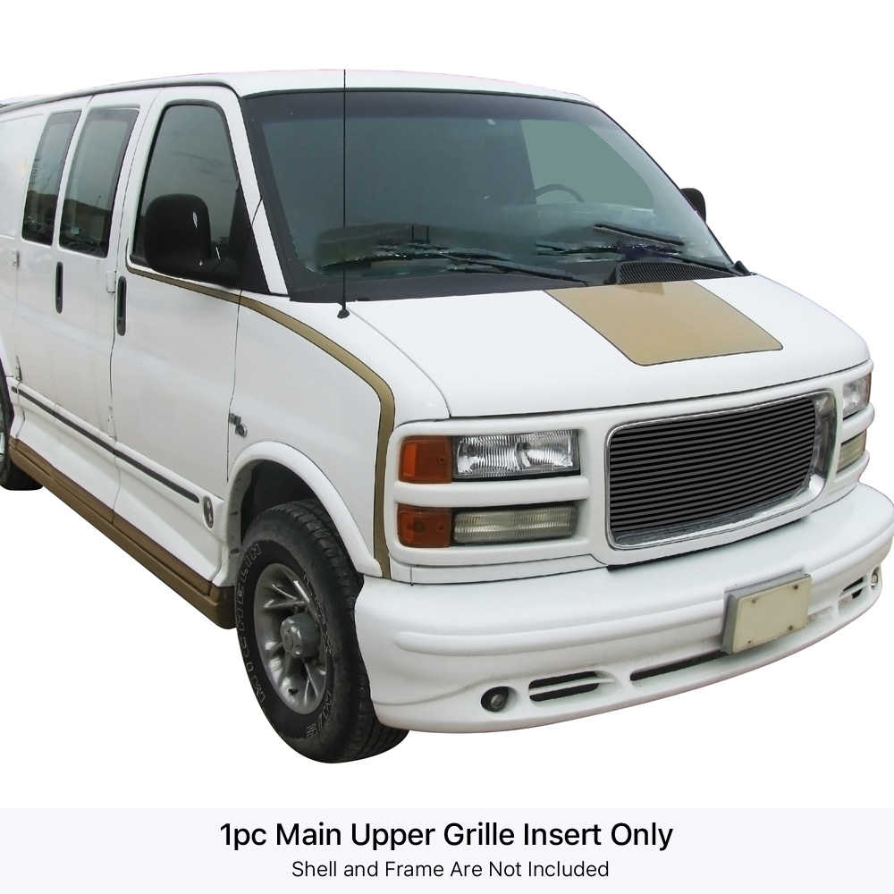 1996-2002 GMC Savana (Only fit vehicles with chrome ring around grille shell) MAIN UPPER Black Stainless Steel Billet Grille