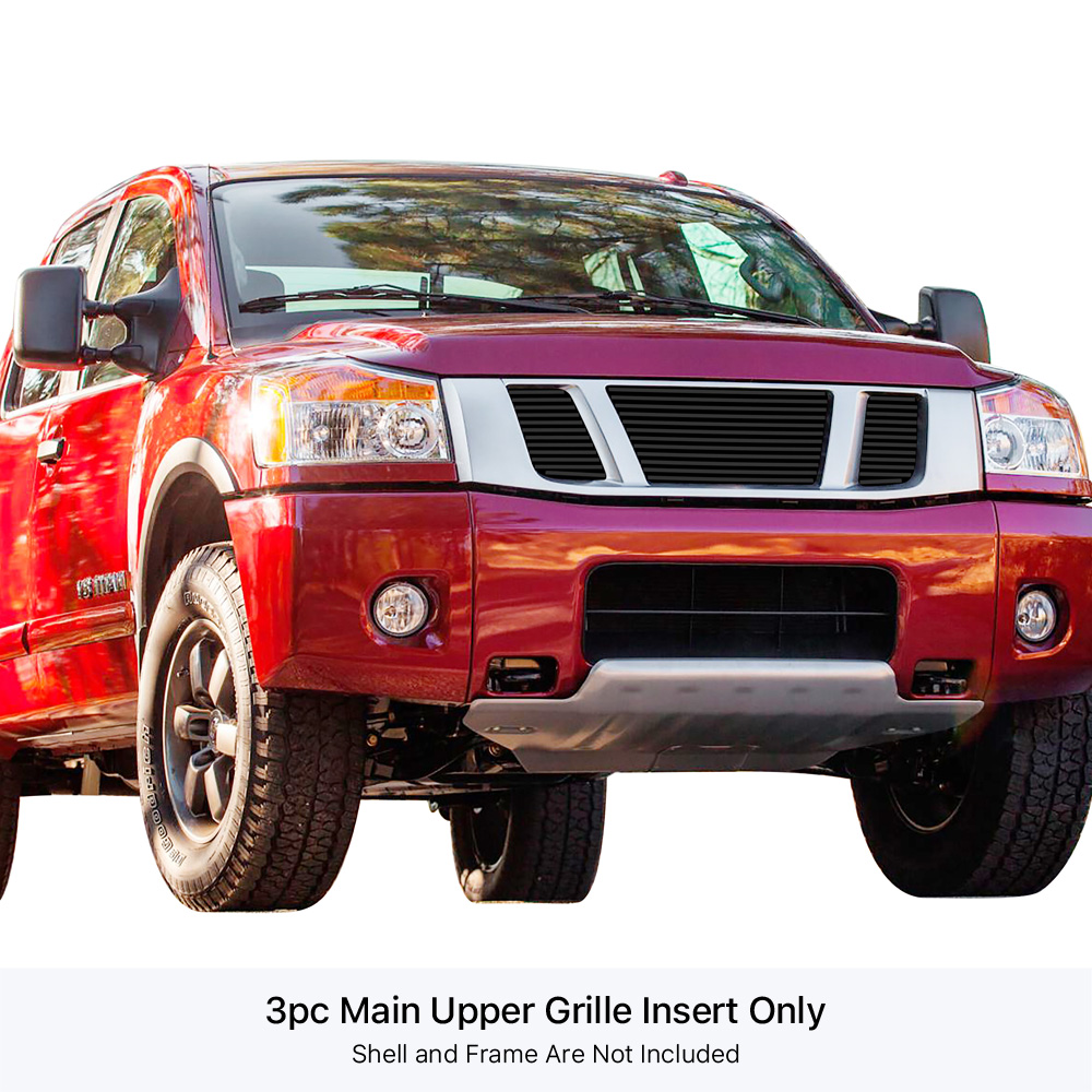 2008-2015 Nissan Titan MAIN UPPER Black Stainless Steel Billet Grille