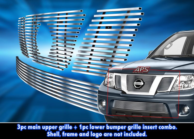2005-2007 Nissan Pathfinder With Logo Show/2005-2008 Nissan Frontier With Logo Show MAIN UPPER + LOWER BUMPER Stainless Steel Billet Grille