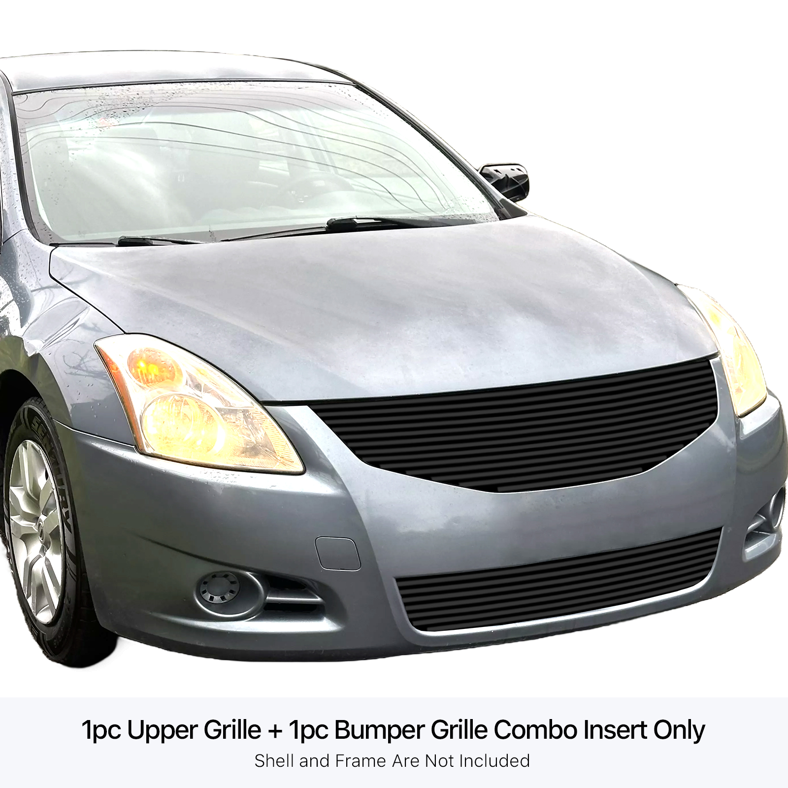 2010-2012 Nissan Altima Sedan MAIN UPPER + LOWER BUMPER Black Stainless Steel Billet Grille