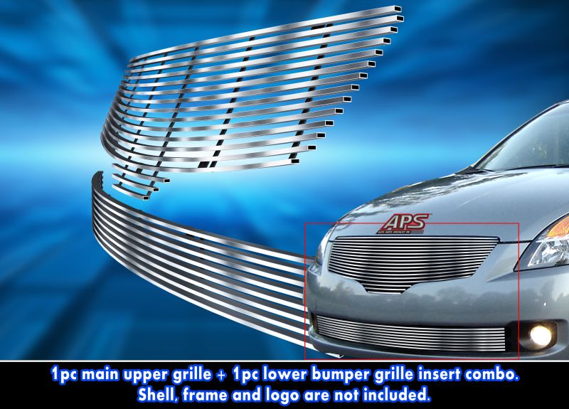 2007-2009 Nissan Altima Sedan MAIN UPPER + LOWER BUMPER Stainless Steel Billet Grille
