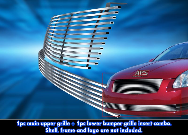 2004-2006 Nissan Maxima MAIN UPPER + LOWER BUMPER Stainless Steel Billet Grille