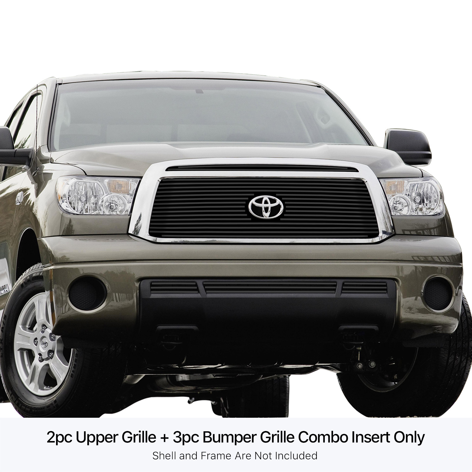 2010-2013 Toyota Tundra MAIN UPPER + LOWER BUMPER Black Stainless Steel Billet Grille