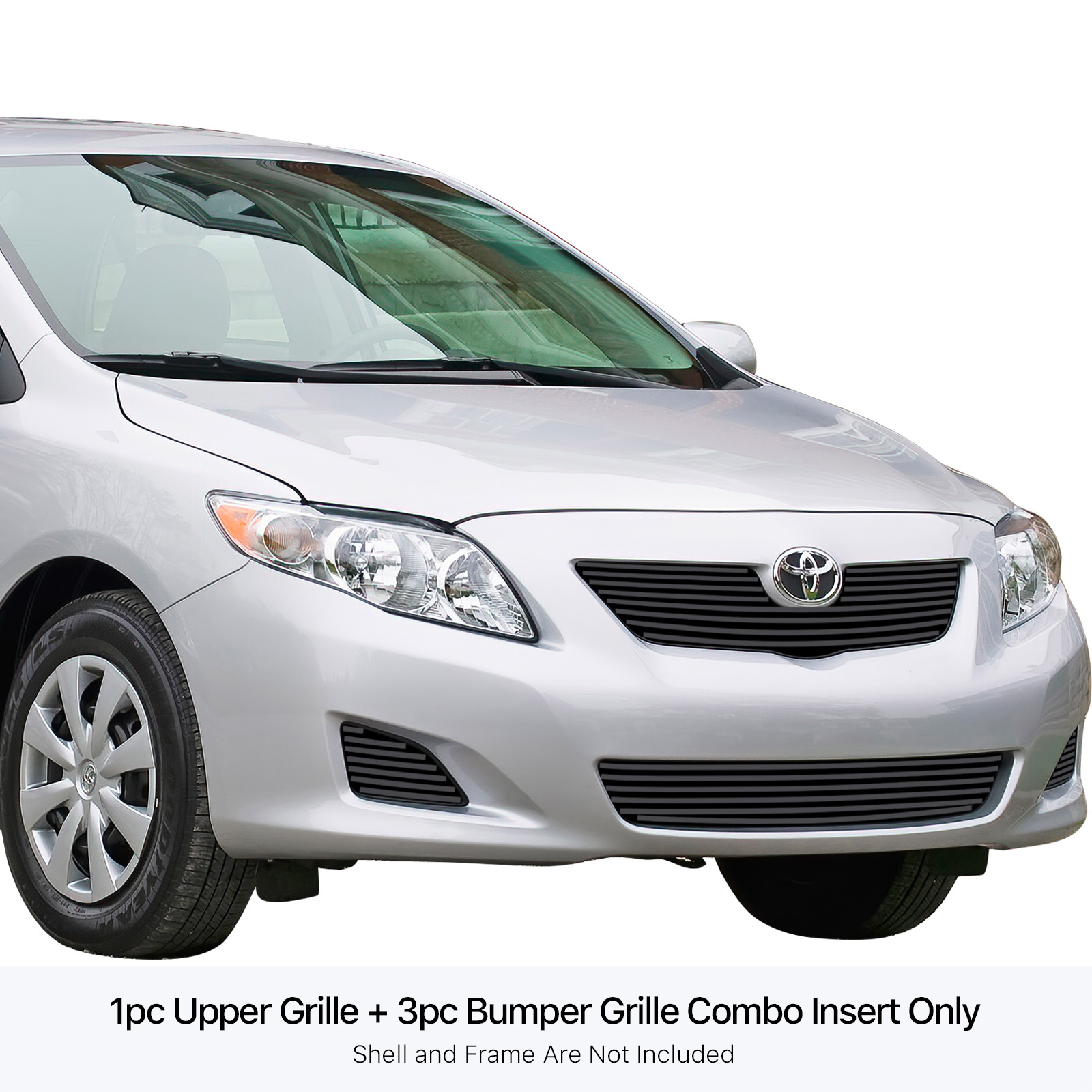 2009-2010 Toyota Corolla Main Upper+Lower Bumper Black Stainless Steel Billet Grille