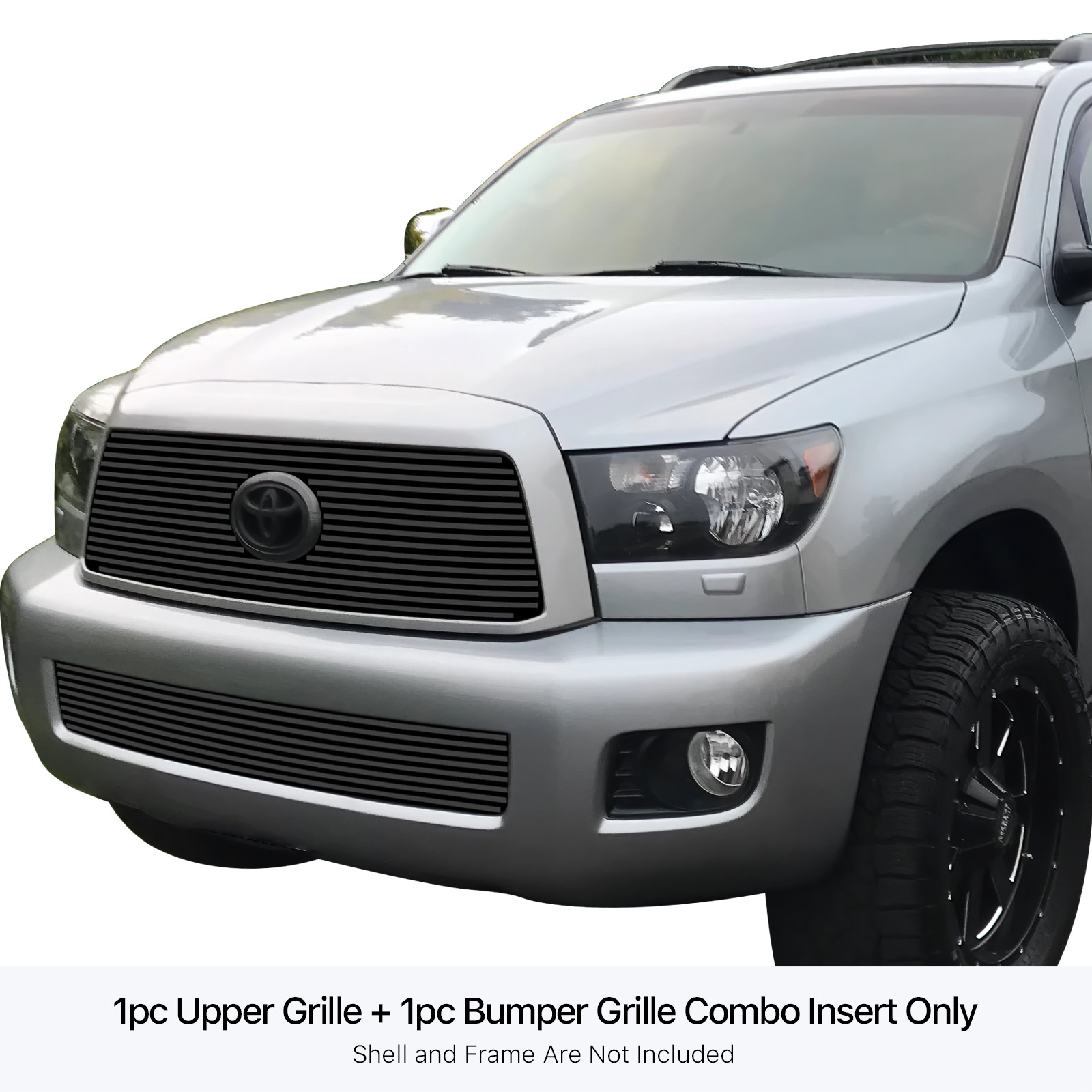 2008-2012 Toyota Sequoia Main Upper+Lower Bumper Black Stainless Steel Billet Grille