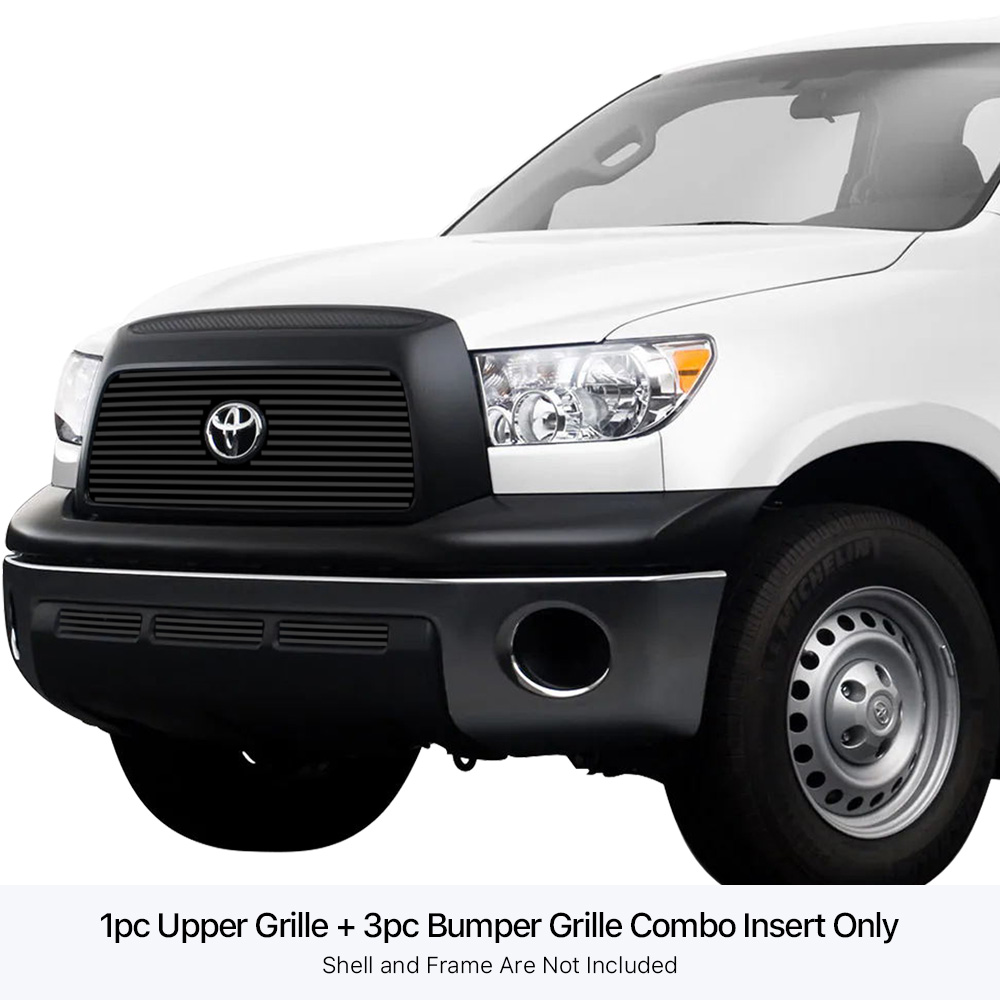 2007-2009 Toyota Tundra With Logo Show MAIN UPPER + LOWER BUMPER Black Stainless Steel Billet Grille
