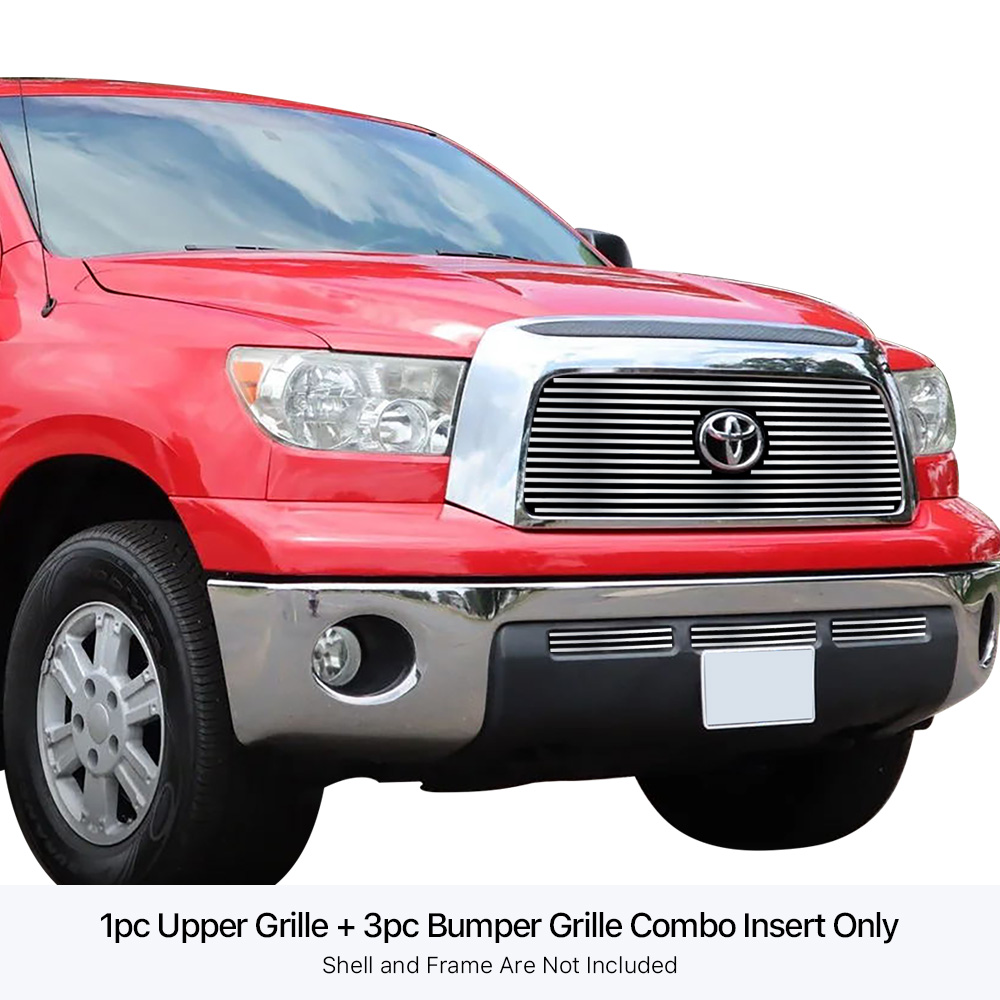 2007-2009 Toyota Tundra With Logo Show MAIN UPPER + LOWER BUMPER Stainless Steel Billet Grille