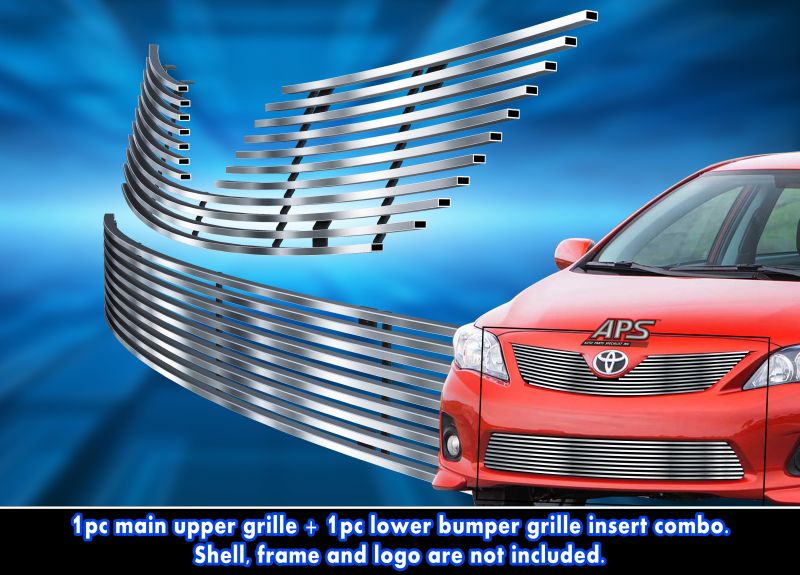 2011-2013 Toyota Corolla MAIN UPPER + LOWER BUMPER Stainless Steel Billet Grille