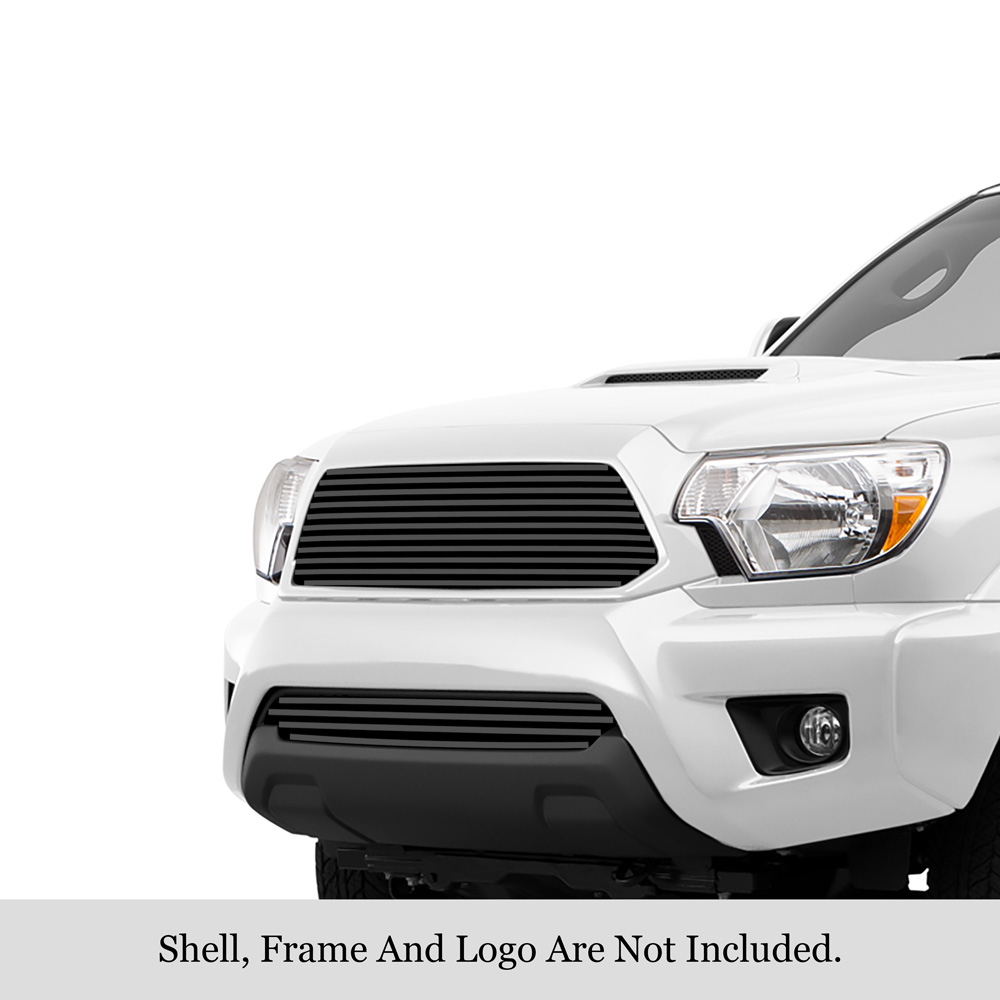 2012-2015 Toyota Tacoma (Not For X-Runner Models) MAIN UPPER + LOWER BUMPER Black Stainless Steel Billet Grille